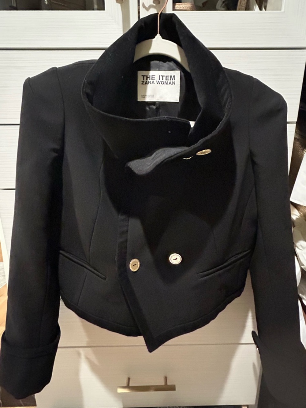Zara Woman Black Cropped Double-Breasted Blazer